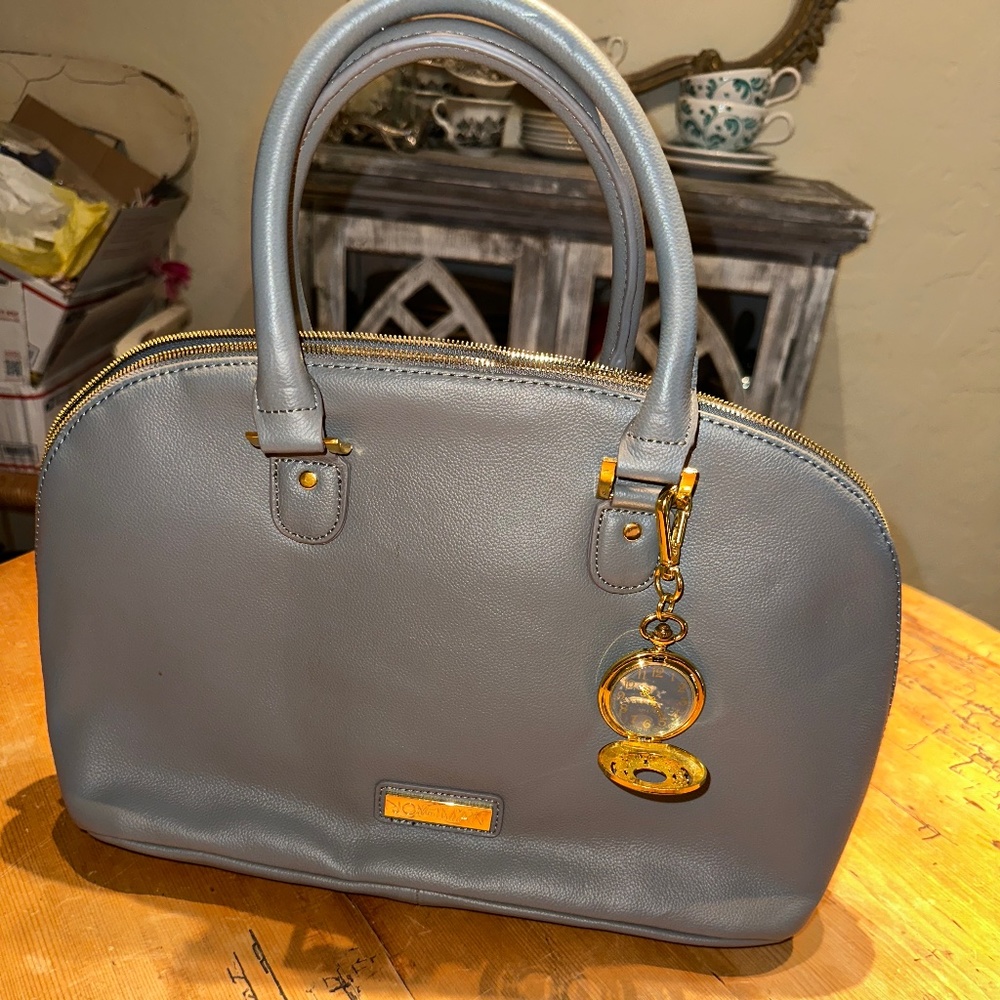 Gray Leather Handbag w/ pocketwatch